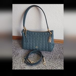 NWT! Coach purse color evergreen!Calf leather,inside pocket, Zip-top closure, f